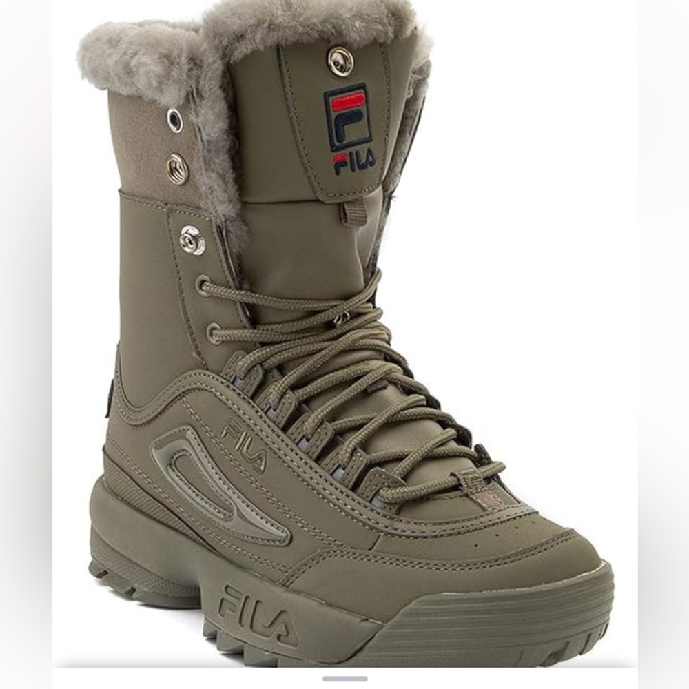 Fila Women's Disruptor Shearling Boots Olive Green Size11